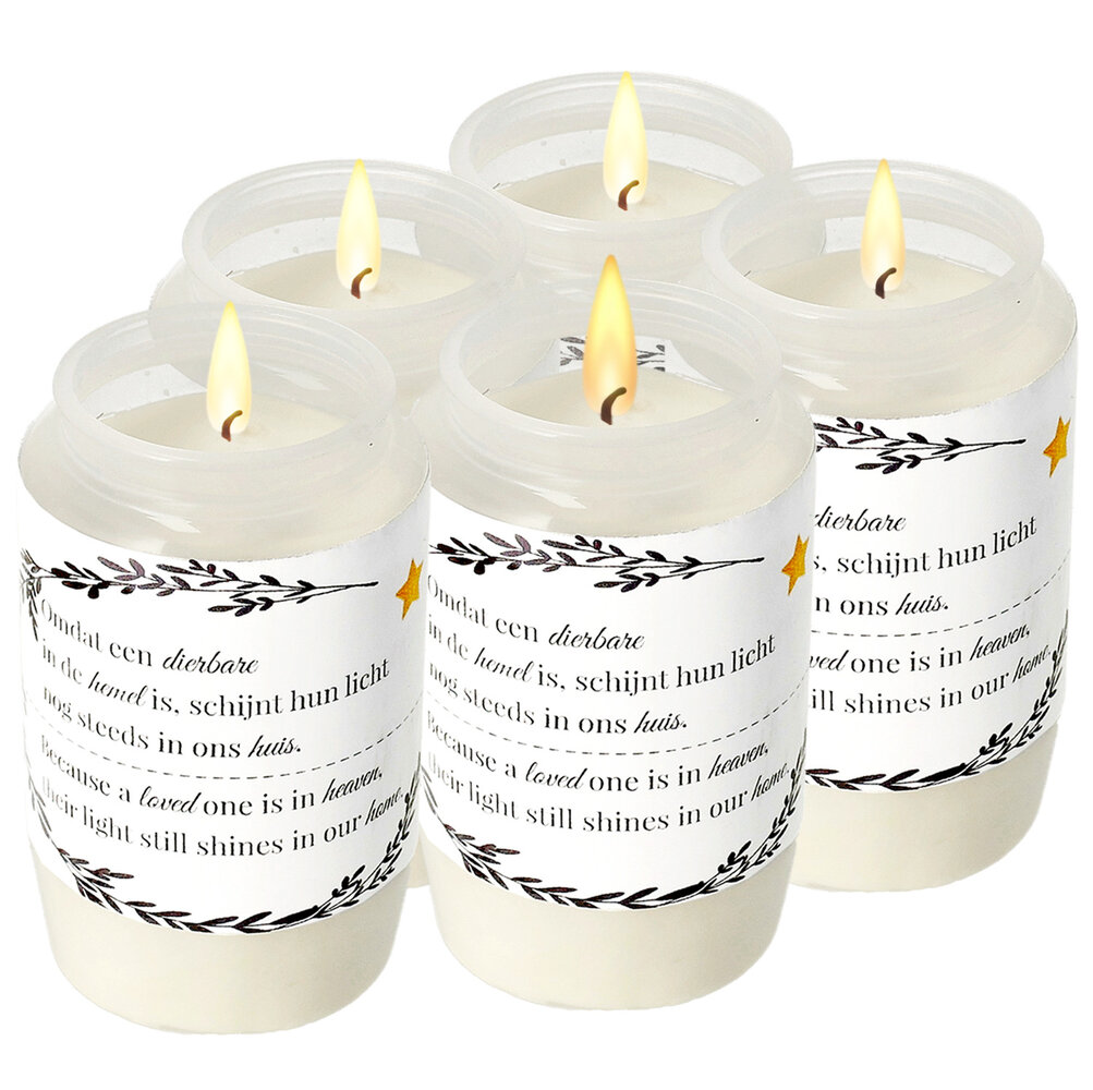 Discountershop Memorial Candles - White Grave Candles with Plastic Cover - Windproof Memorial Candle - 50 Hour Burning Time - Weatherproof Outdoor Candle for Remembrance