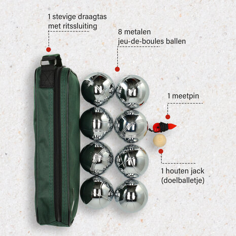 Discountershop Jeu de Boules Set - 8 Stainless Steel Balls + Jack + Measuring Pin - Including Bag - Ideal for Groups, Recreational Players & Beginners