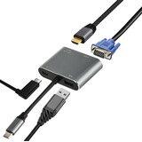 Discountershop USB-C naar HDMI & VGA Adapter 4-in-1 – Verloopstuk met 4K HDMI, USB 3.0, USB-C Opladen – Geschikt voor MacBook, Laptop, iPad, Chromebook, Samsung & Meer