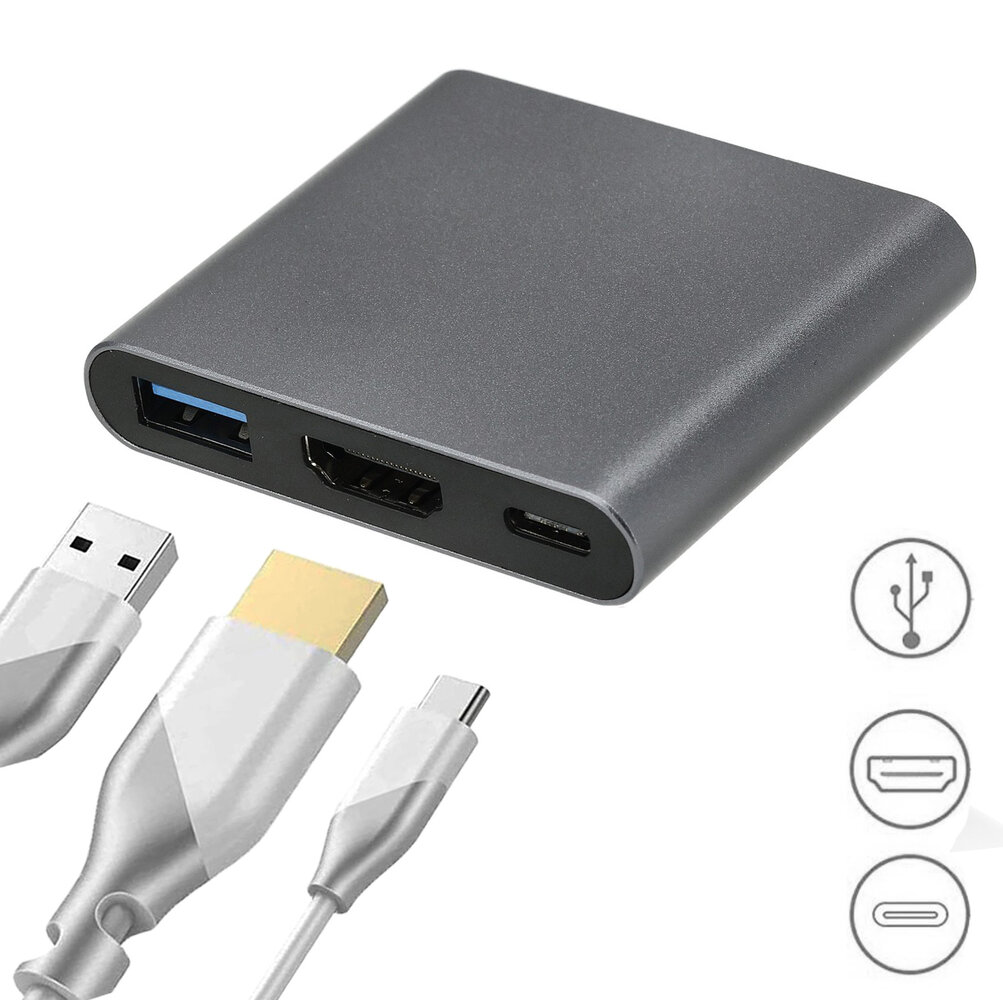 Discountershop USB-C to HDMI Adapter 4K – Type-C Multiport AV Converter with USB 3.0 – Compatible with MacBook, Laptop, Android & Tablet Discountershop USB-C to HDMI Adapter 4K – Type-C Multiport AV Converter with USB 3.0 – Compatible with MacBook, Laptop, Android & Tablet