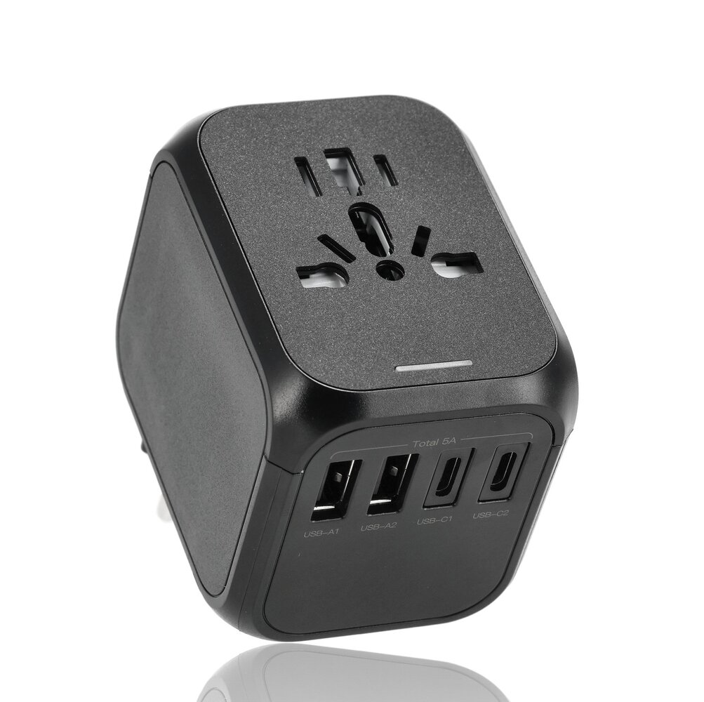 Discountershop Wereldstekker met USB – Internationale Reisadapter 150+ Landen – 2x USB-C & 2x USB-A – Automatische Zekering – Universele Reislader Zwart Discountershop Wereldstekker met USB – Internationale Reisadapter 150+ Landen – 2x USB-C & 2x USB-A – Automatische Zekering – Universele Reislader Zwart