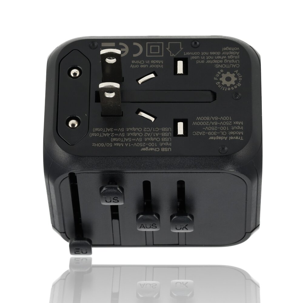 Discountershop Wereldstekker met USB – Internationale Reisadapter 150+ Landen – 2x USB-C & 2x USB-A – Automatische Zekering – Universele Reislader Zwart Discountershop Wereldstekker met USB – Internationale Reisadapter 150+ Landen – 2x USB-C & 2x USB-A – Automatische Zekering – Universele Reislader Zwart