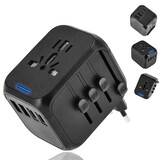 Discountershop Wereldstekker met USB – Internationale Reisadapter 150+ Landen – 2x USB-C & 2x USB-A – Automatische Zekering – Universele Reislader Zwart