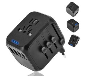 Discountershop Wereldstekker met USB – Internationale Reisadapter 150+ Landen – 2x USB-C & 2x USB-A – Automatische Zekering – Universele Reislader Zwart Discountershop Wereldstekker met USB – Internationale Reisadapter 150+ Landen – 2x USB-C & 2x USB-A – Automatische Zekering – Universele Reislader Zwart