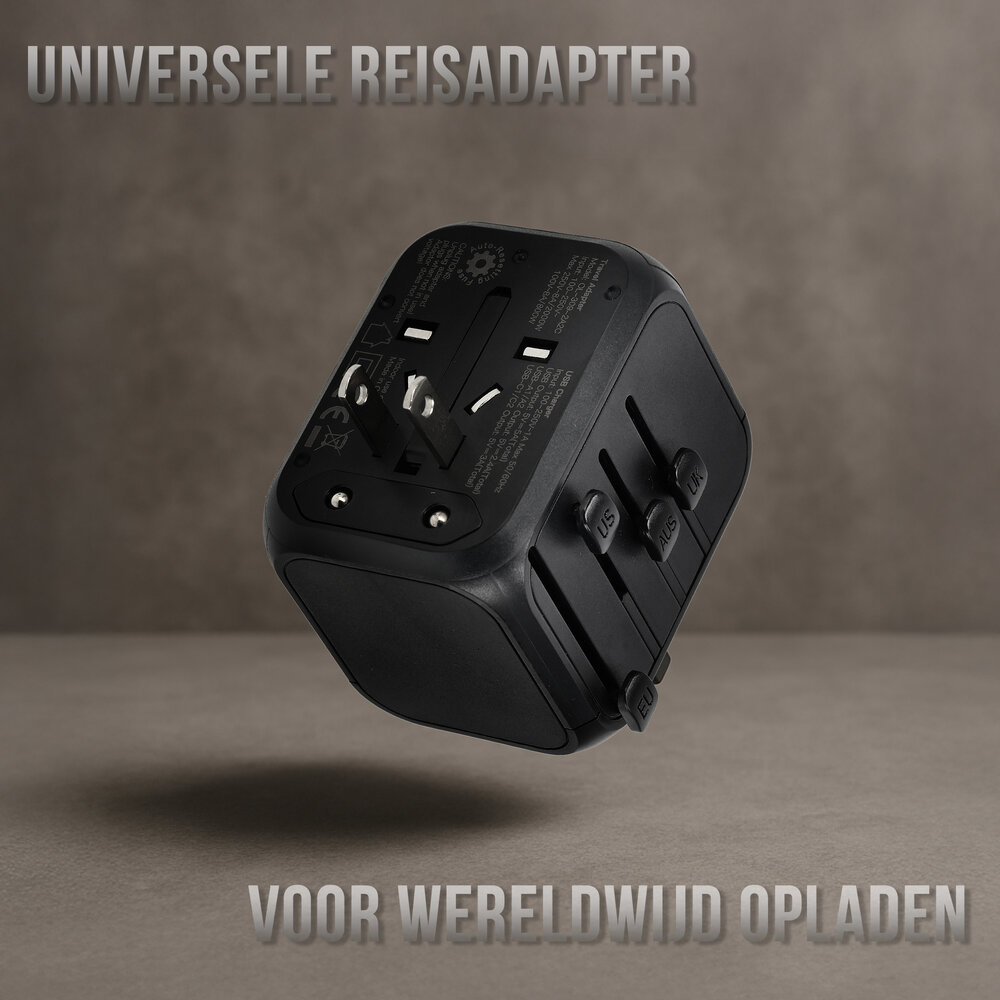 Discountershop Wereldstekker met USB – Internationale Reisadapter 150+ Landen – 2x USB-C & 2x USB-A – Automatische Zekering – Universele Reislader Zwart Discountershop Wereldstekker met USB – Internationale Reisadapter 150+ Landen – 2x USB-C & 2x USB-A – Automatische Zekering – Universele Reislader Zwart
