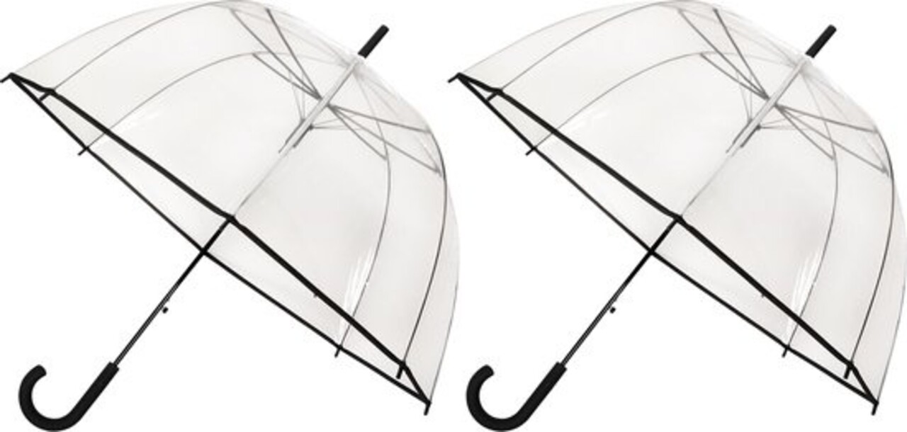 Discountershop 15x Transparent PVC Stick Umbrella 85 cm - Transparent Clear Dome - Windproof Wedding Umbrella with J Handle - Durable and Snow Proof
