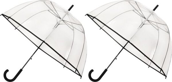Discountershop 15x Transparent PVC Stick Umbrella 85 cm - Transparent Clear Dome - Windproof Wedding Umbrella with J Handle - Durable and Snow Proof