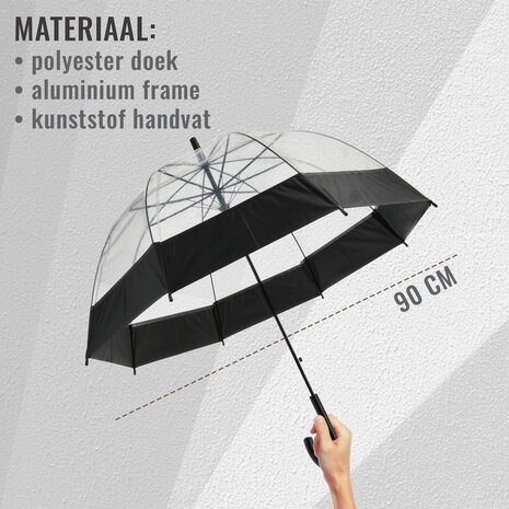 Discountershop Dome Umbrella Transparent with J Handle - Lightweight Umbrella Cheap - Snowproof & Windproof