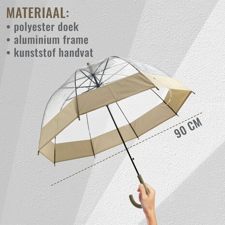 Discountershop Koepelparaplu Transparant - Bubbelparaplu Doorzichtig - 90cm Diameter - Paraplu Dames & Heren Set van 2 - Winddicht & Sneeuwbestendig
