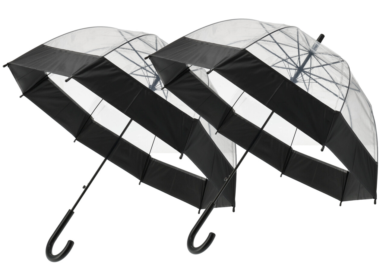 Discountershop Koepelparaplu Transparant - Bubbelparaplu Doorzichtig - 90cm Diameter - Paraplu Dames & Heren Set van 2 - Winddicht & Sneeuwbestendig