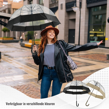 Discountershop Koepelparaplu Transparant - Bubbelparaplu Doorzichtig - 90cm Diameter - Paraplu Dames & Heren Set van 2 - Winddicht & Sneeuwbestendig