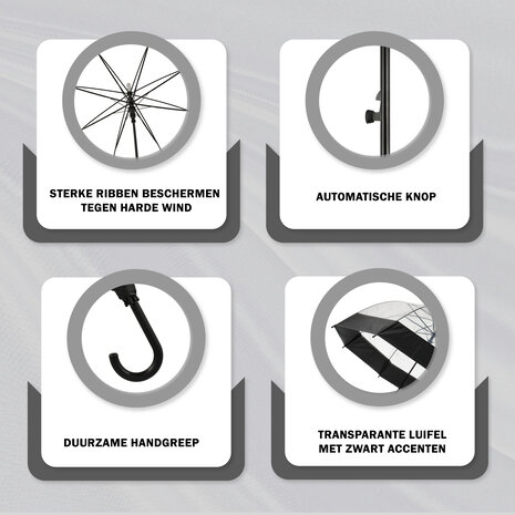 Discountershop Koepelparaplu Transparant - Bubbelparaplu Doorzichtig - 90cm Diameter - Paraplu Dames & Heren Set van 2 - Winddicht & Sneeuwbestendig