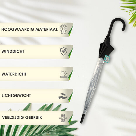 Discountershop Koepelparaplu Transparant - Bubbelparaplu Doorzichtig - 90cm Diameter - Paraplu Dames & Heren Set van 2 - Winddicht & Sneeuwbestendig