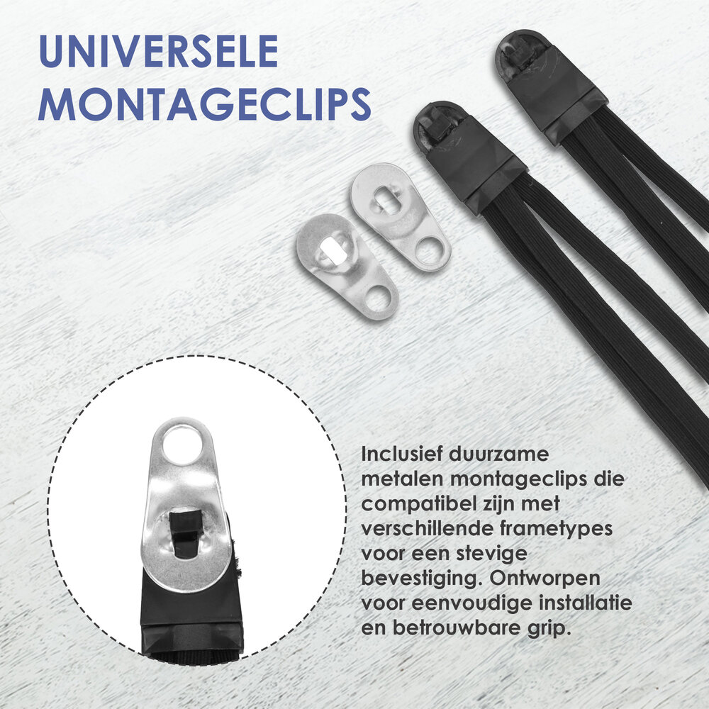Discountershop Snelbinders met Universele RVS Beugel Haak - Bagagespin voor 26 en 28 inch Wielen met 3 Elastieken Armen