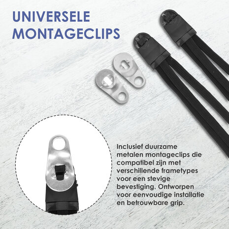 Discountershop Snelbinders met Universele RVS Beugel Haak - Bagagespin voor 26 en 28 inch Wielen met 3 Elastieken Armen