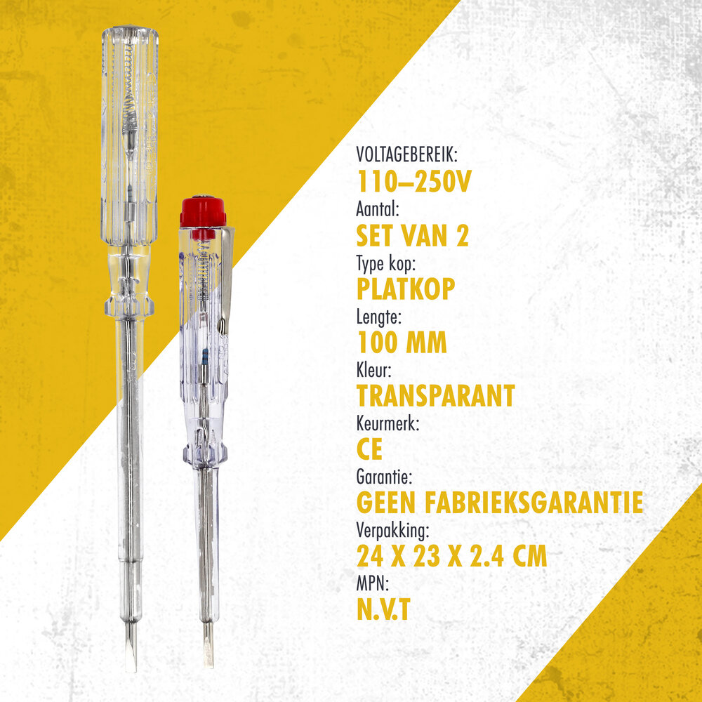 Discountershop Voltage Tester Screwdriver Set - 110-250V - Flathead - Tools - Measure Voltage, Test Electricity, Safe Work with Electricity