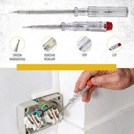 Discountershop Spanningzoeker Schroevendraaier Set - 110-250V - Platkop - Klus Benodigdheden - Spanning Meten, Elektriciteit Testen, Veilig Werken met Stroom