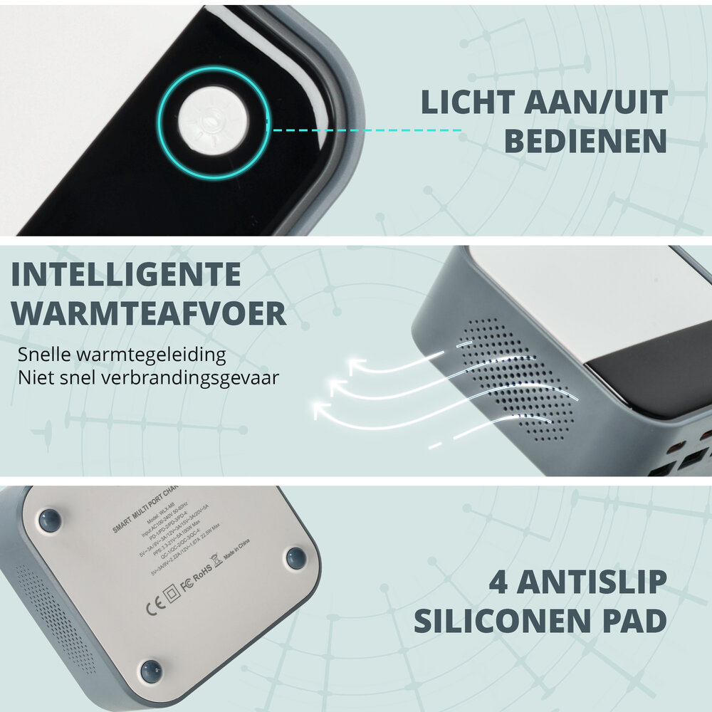 Discountershop USB-C Snellader 120W – 8-Poorts GaN Oplader met LED Display (4x USB-C 100W + 4x USB-A 22.5W) – Snelle Oplader voor Laptop, Smartphone en Tablet