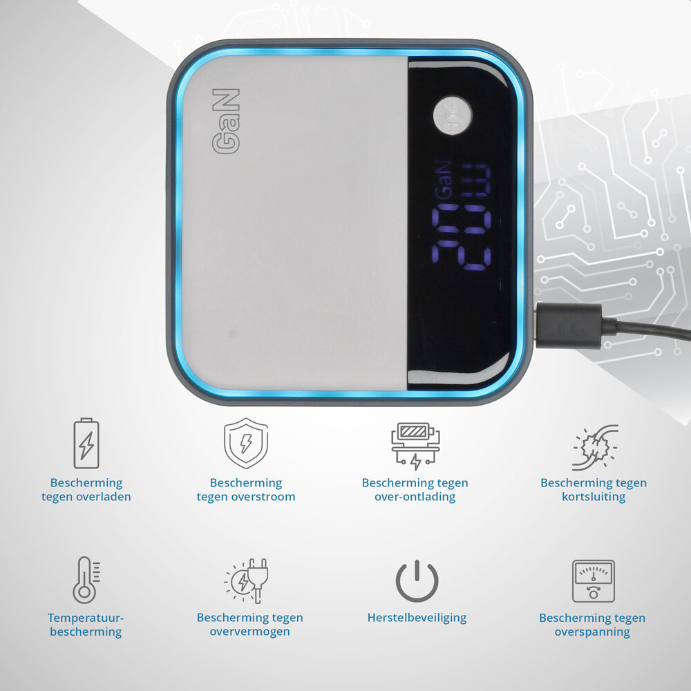 Discountershop USB-C Snellader 120W – 8-Poorts GaN Oplader met LED Display (4x USB-C 100W + 4x USB-A 22.5W) – Snelle Oplader voor Laptop, Smartphone en Tablet