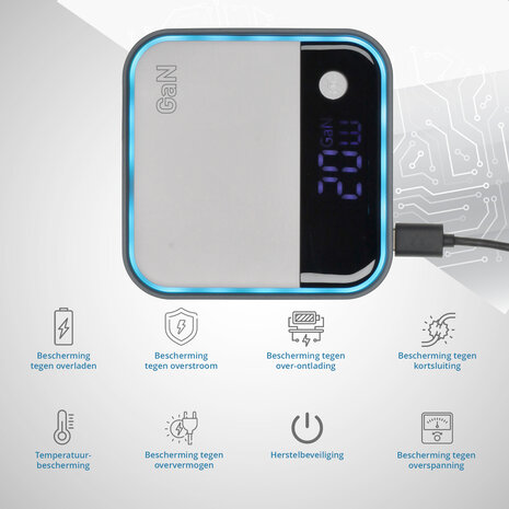 Discountershop USB-C Snellader 120W – 8-Poorts GaN Oplader met LED Display (4x USB-C 100W + 4x USB-A 22.5W) – Snelle Oplader voor Laptop, Smartphone en Tablet