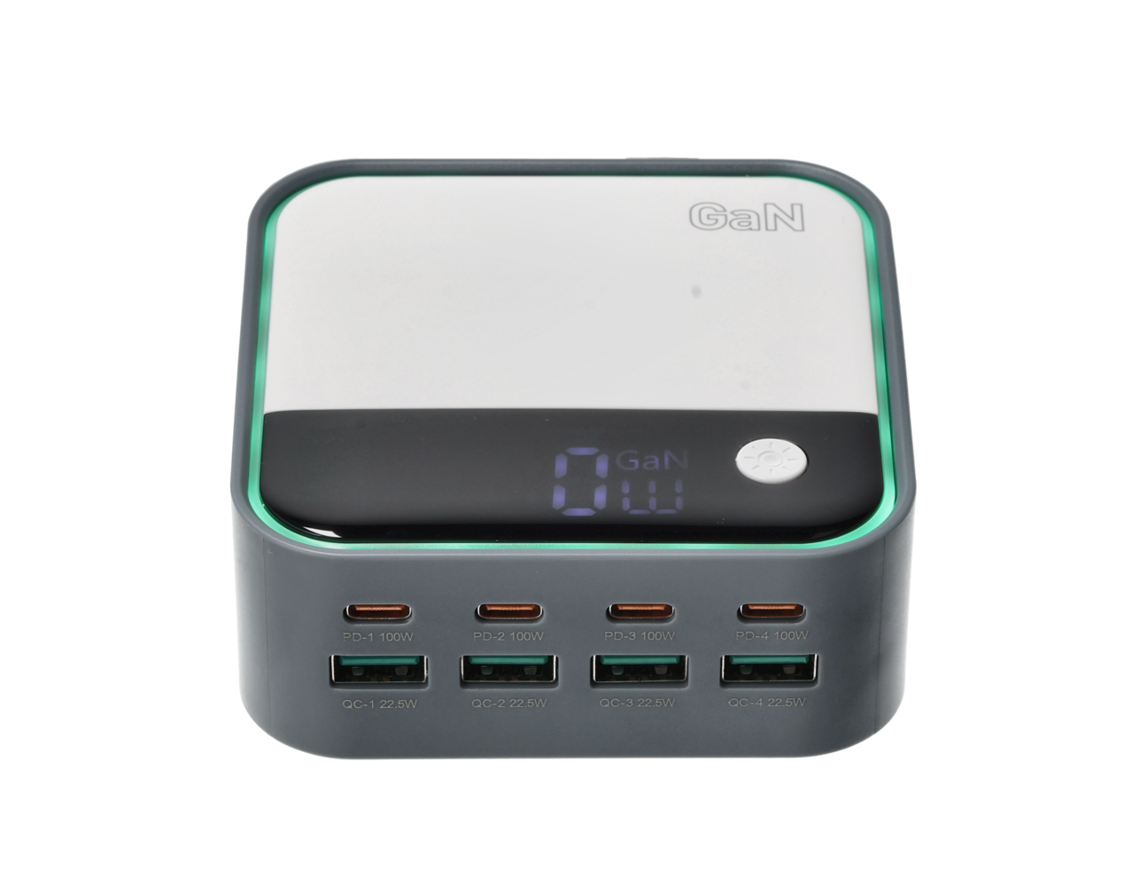 Discountershop USB-C Fast Charger 120W – 8-Port GaN Charger with LED Display (4x USB-C 100W + 4x USB-A 22.5W) – Fast Charger for Laptop, Smartphone and Tablet