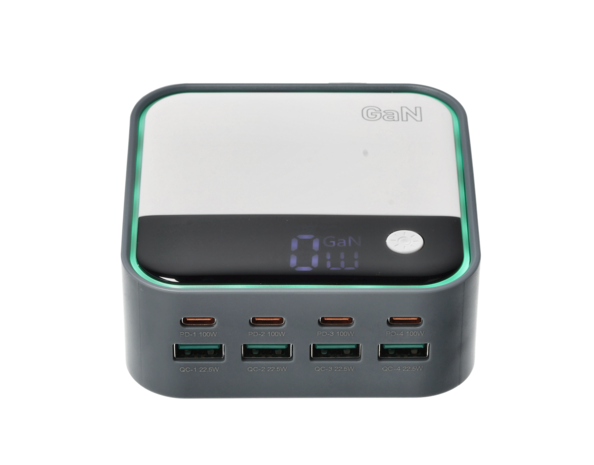 Discountershop USB-C Fast Charger 120W – 8-Port GaN Charger with LED Display (4x USB-C 100W + 4x USB-A 22.5W) – Fast Charger for Laptop, Smartphone and Tablet