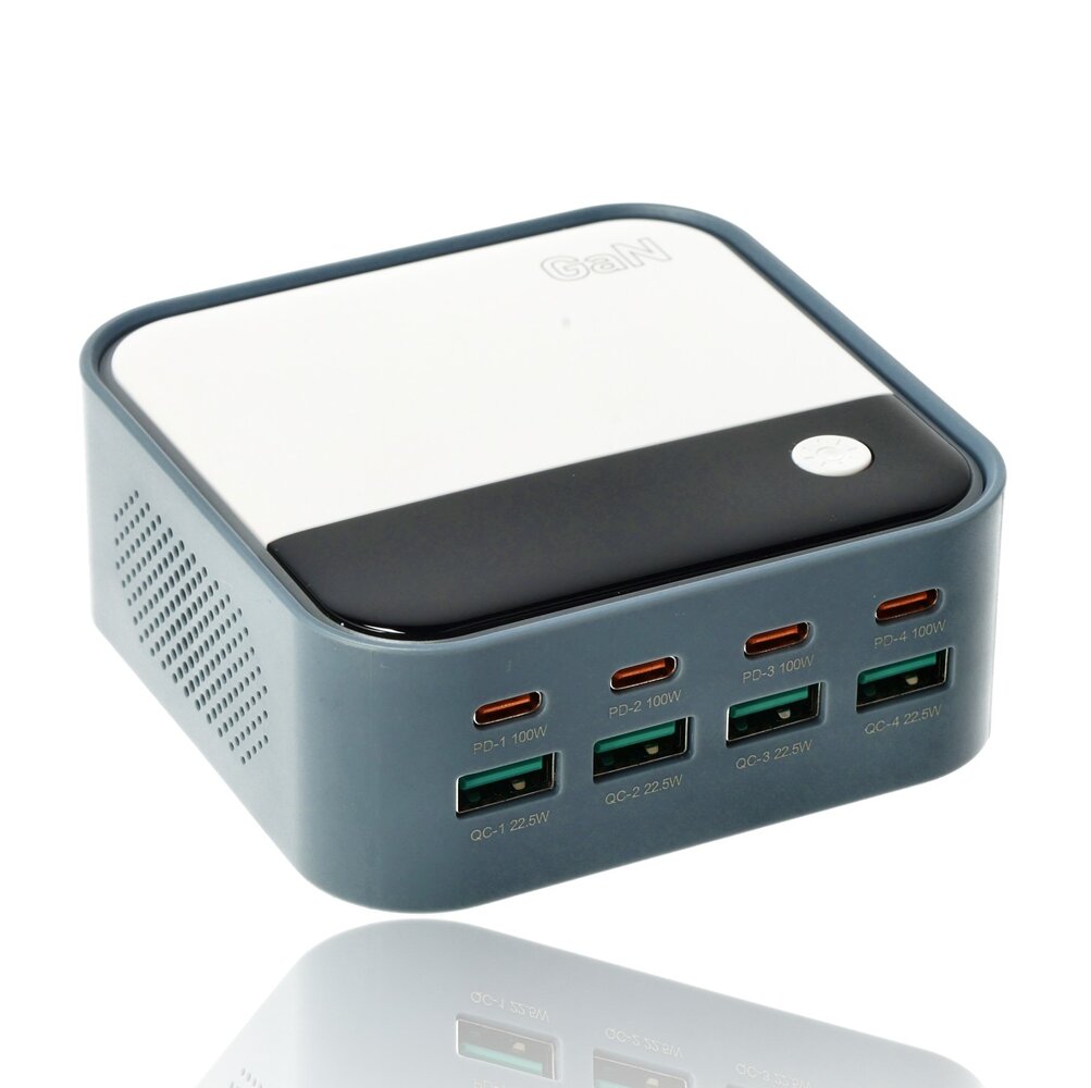 Discountershop USB-C Snellader 120W – 8-Poorts GaN Oplader met LED Display (4x USB-C 100W + 4x USB-A 22.5W) – Snelle Oplader voor Laptop, Smartphone en Tablet