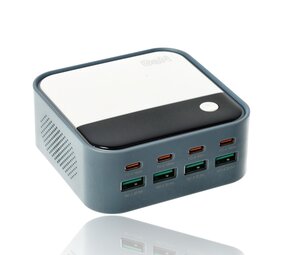 Discountershop USB-C Fast Charger 120W – 8-Port GaN Charger with LED Display (4x USB-C 100W + 4x USB-A 22.5W) – Fast Charger for Laptop, Smartphone and Tablet Discountershop USB-C Fast Charger 120W – 8-Port GaN Charger with LED Display (4x USB-C 100W + 4x USB-A 22.5W) – Fast Charger for Laptop, Smartphone and Tablet