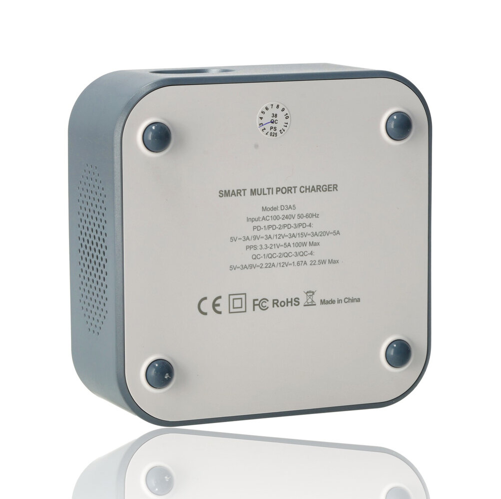 Discountershop USB-C Fast Charger 120W – 8-Port GaN Charger with LED Display (4x USB-C 100W + 4x USB-A 22.5W) – Fast Charger for Laptop, Smartphone and Tablet