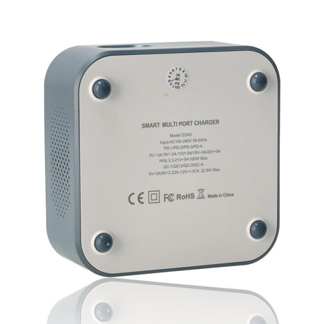 Discountershop USB-C Fast Charger 120W – 8-Port GaN Charger with LED Display (4x USB-C 100W + 4x USB-A 22.5W) – Fast Charger for Laptop, Smartphone and Tablet