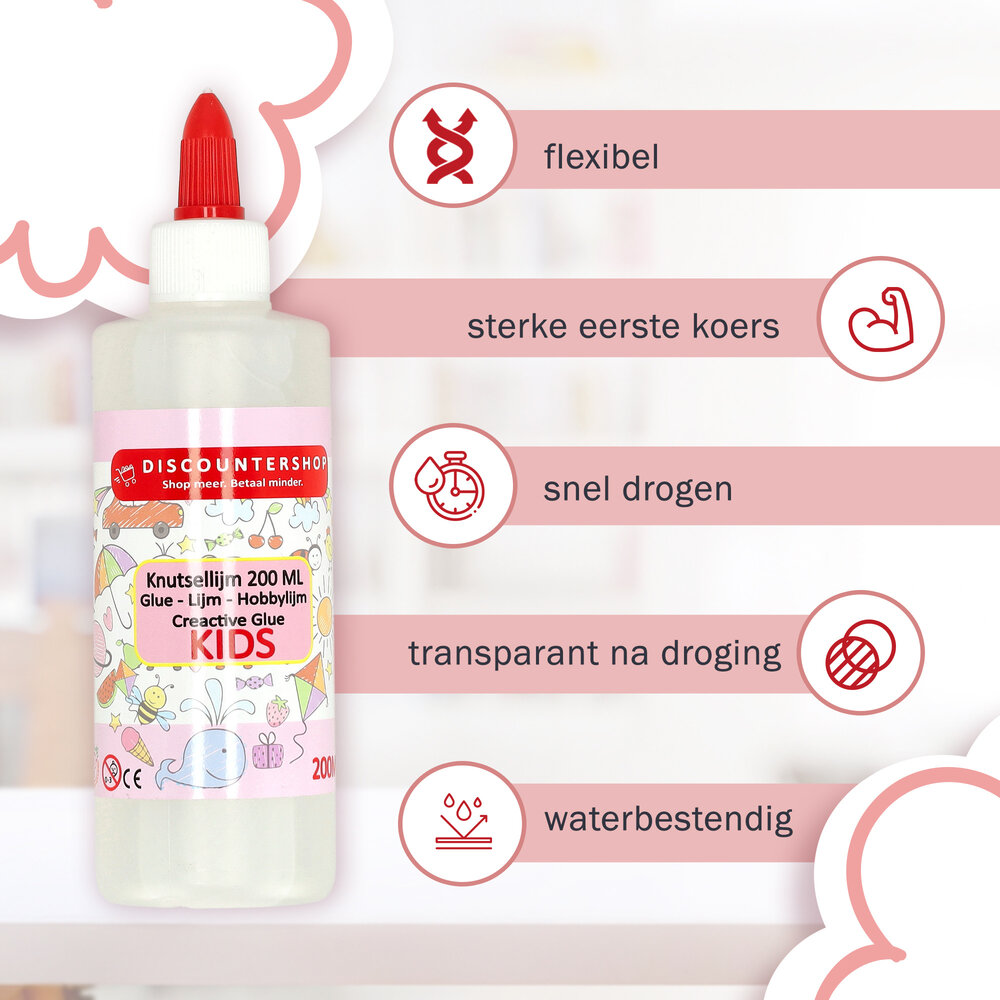 Discountershop hobbylijm 200 ml transparante sneldrogende knutsellijm voor hobby en knutselen