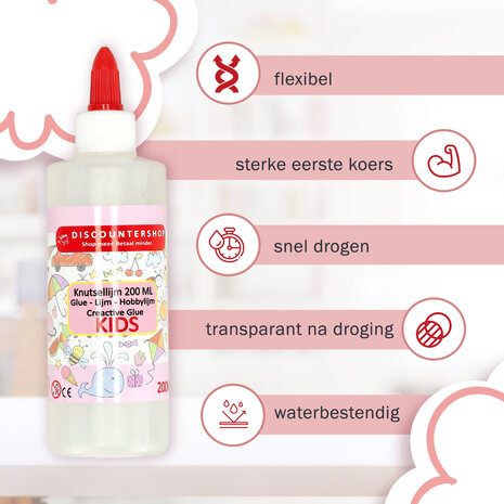 Discountershop hobbylijm 200 ml transparante sneldrogende knutsellijm voor hobby en knutselen