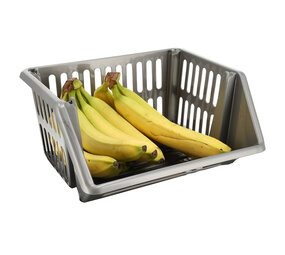Discountershop Grey Vegetable Storage Basket – Plastic Kitchen Organizer for Fruits, Potatoes & Onions – Countertop Fruit Basket – Stackable Pantry Bin Discountershop Grey Vegetable Storage Basket – Plastic Kitchen Organizer for Fruits, Potatoes & Onions – Countertop Fruit Basket – Stackable Pantry Bin