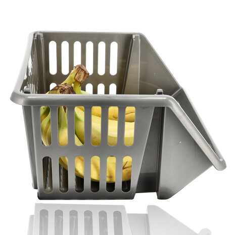 Discountershop Grey Vegetable Storage Basket – Plastic Kitchen Organizer for Fruits, Potatoes & Onions – Countertop Fruit Basket – Stackable Pantry Bin Discountershop Grey Vegetable Storage Basket – Plastic Kitchen Organizer for Fruits, Potatoes & Onions – Countertop Fruit Basket – Stackable Pantry Bin