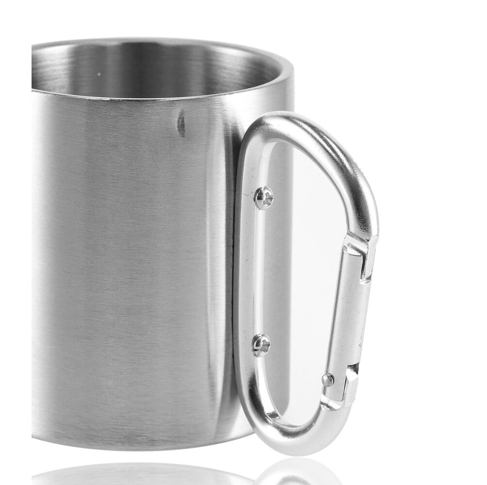 Discountershop Camping Cup Double-Walled Stainless Steel - Lightweight Outdoor Mug - Thermos Cup 220ml - With Carabiner - Silver Insulating Cup Discountershop Camping Cup Double-Walled Stainless Steel - Lightweight Outdoor Mug - Thermos Cup 220ml - With Carabiner - Silver Insulating Cup