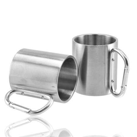 Discountershop Camping Cup Double-Walled Stainless Steel - Lightweight Outdoor Mug - Thermos Cup 220ml - With Carabiner - Silver Insulating Cup Discountershop Camping Cup Double-Walled Stainless Steel - Lightweight Outdoor Mug - Thermos Cup 220ml - With Carabiner - Silver Insulating Cup