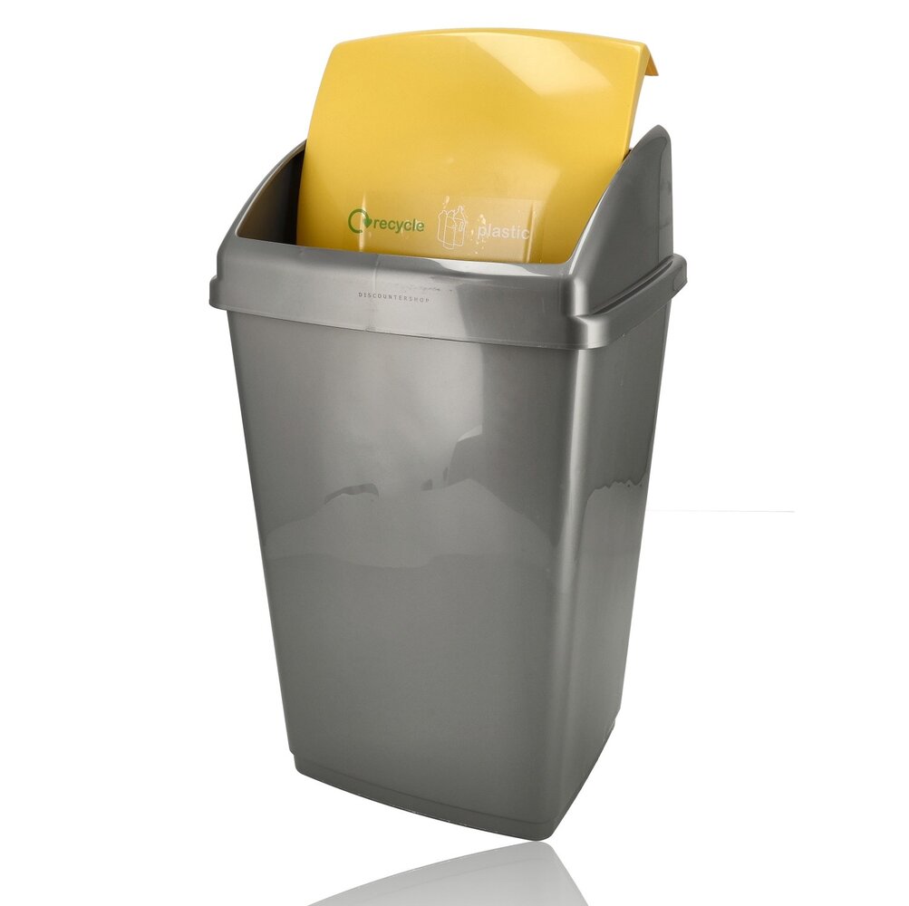 Discountershop Trash Bins Set of 3 – 50L Recycling Bins for Waste Separation – Grey Sorting Bins with Yellow, Blue & Red Lids – Ideal for Home & Office Recycling