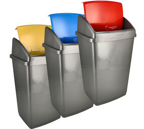 Discountershop Trash Bins Set of 3 – 50L Recycling Bins for Waste Separation – Grey Sorting Bins with Yellow, Blue & Red Lids – Ideal for Home & Office Recycling Discountershop Trash Bins Set of 3 – 50L Recycling Bins for Waste Separation – Grey Sorting Bins with Yellow, Blue & Red Lids – Ideal for Home & Office Recycling