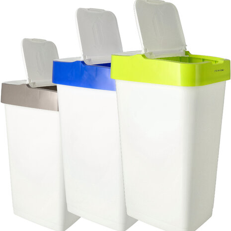Discountershop Plastic Dustbin Set 60L – Recycling & Waste Sorting Bins – 3 Garbage Bins with Yellow, Blue & Grey Lids – For Home, Office & Apartment Use Discountershop Plastic Dustbin Set 60L – Recycling & Waste Sorting Bins – 3 Garbage Bins with Yellow, Blue & Grey Lids – For Home, Office & Apartment Use