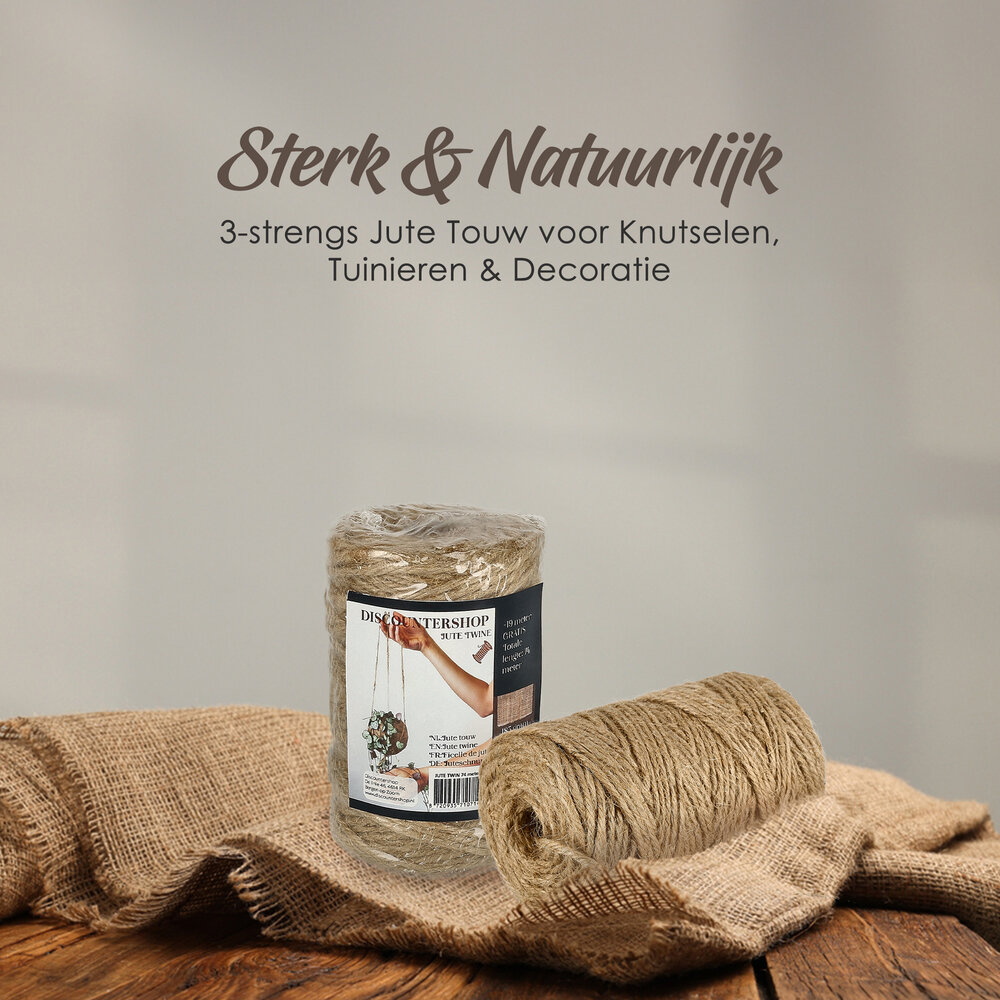 Discountershop Jute Touw 3mm – 2x 74m Natuurlijk Bindtouw – Goedkoop Touw voor Hobby, Tuin, Cadeauverpakking & Decoratie Discountershop Jute Touw 3mm – 2x 74m Natuurlijk Bindtouw – Goedkoop Touw voor Hobby, Tuin, Cadeauverpakking & Decoratie