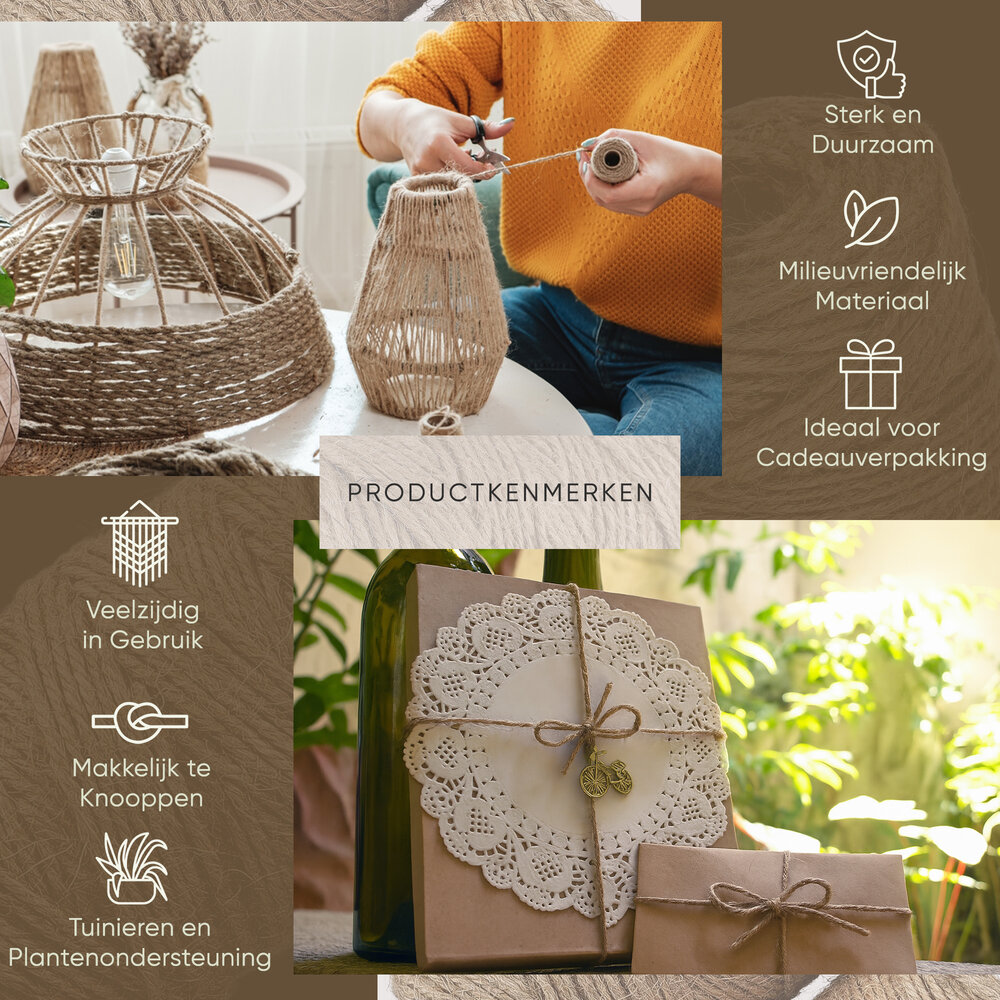 Discountershop Jute Twine 3mm – 2x 74m Natural Craft Rope – Eco Twine for DIY, Gardening, Gift Wrapping & Home Decoration Discountershop Jute Twine 3mm – 2x 74m Natural Craft Rope – Eco Twine for DIY, Gardening, Gift Wrapping & Home Decoration