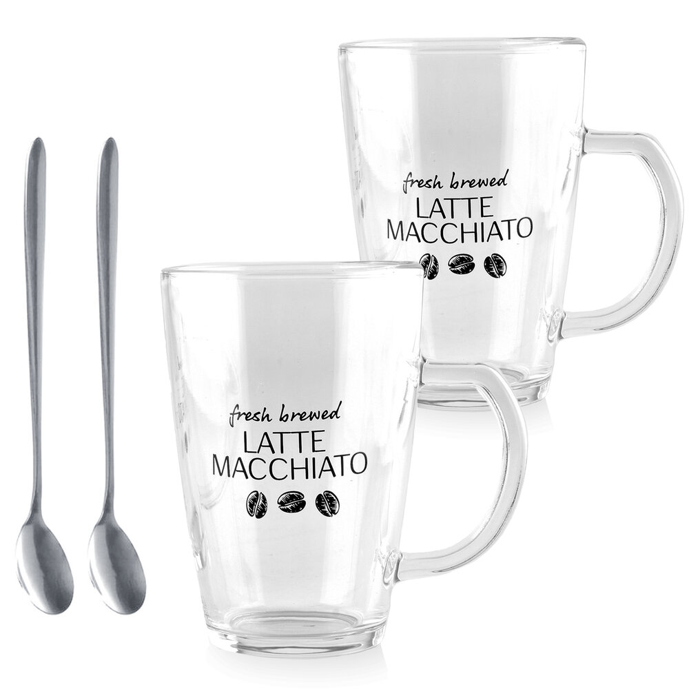 Discountershop Latte Macchiato Glasses 300ml with Handle and Spoons – Microwave Safe – Cheap Coffee Glass Set for Cappuccino & Espresso Discountershop Latte Macchiato Glasses 300ml with Handle and Spoons – Microwave Safe – Cheap Coffee Glass Set for Cappuccino & Espresso