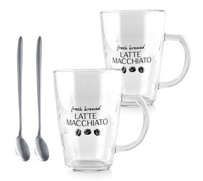 Discountershop Latte Macchiato Glasses 300ml with Handle and Spoons – Microwave Safe – Cheap Coffee Glass Set for Cappuccino & Espresso Discountershop Latte Macchiato Glasses 300ml with Handle and Spoons – Microwave Safe – Cheap Coffee Glass Set for Cappuccino & Espresso