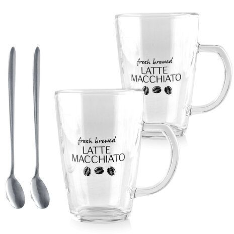 Discountershop Latte Macchiato Glasses 300ml with Handle and Spoons – Microwave Safe – Cheap Coffee Glass Set for Cappuccino & Espresso Discountershop Latte Macchiato Glasses 300ml with Handle and Spoons – Microwave Safe – Cheap Coffee Glass Set for Cappuccino & Espresso