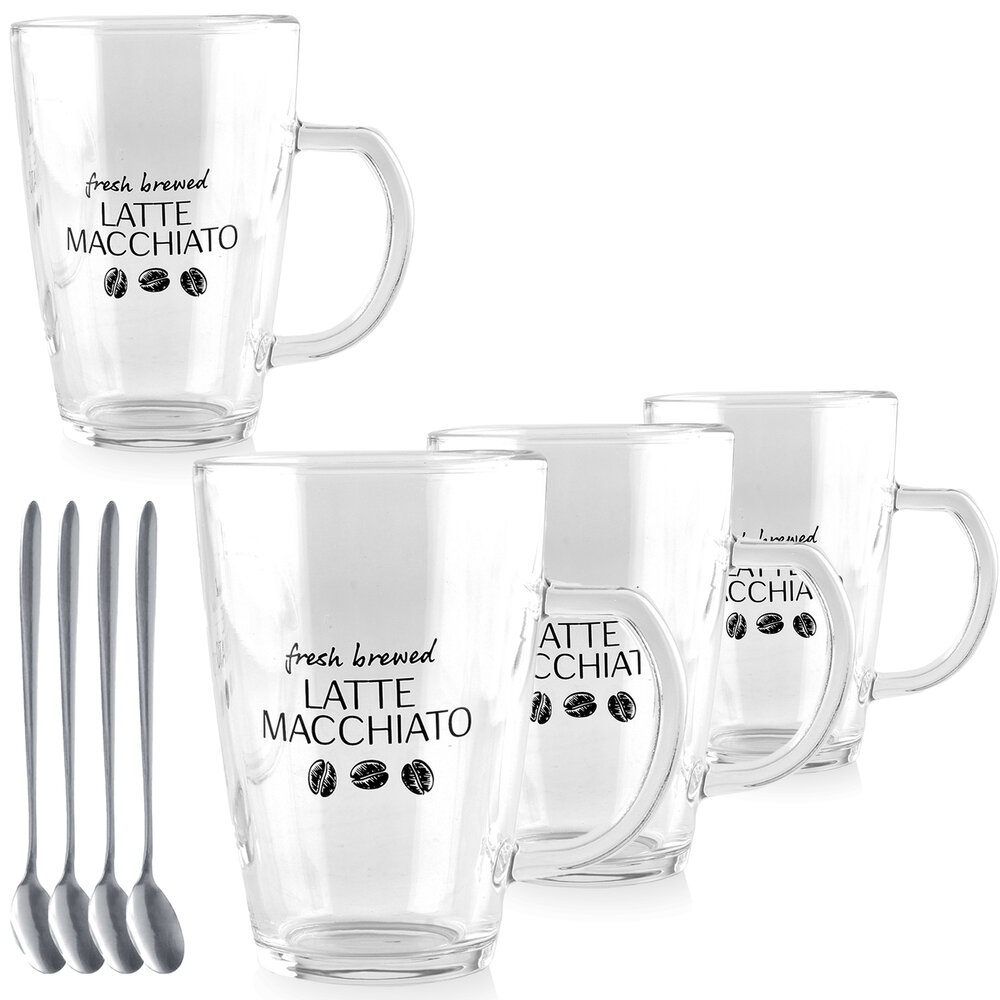 Discountershop Latte Macchiato Glazen 300ml met Oor en Lepels – Magnetronbestendig – Goedkope Koffieglazen voor Cappuccino & Espresso