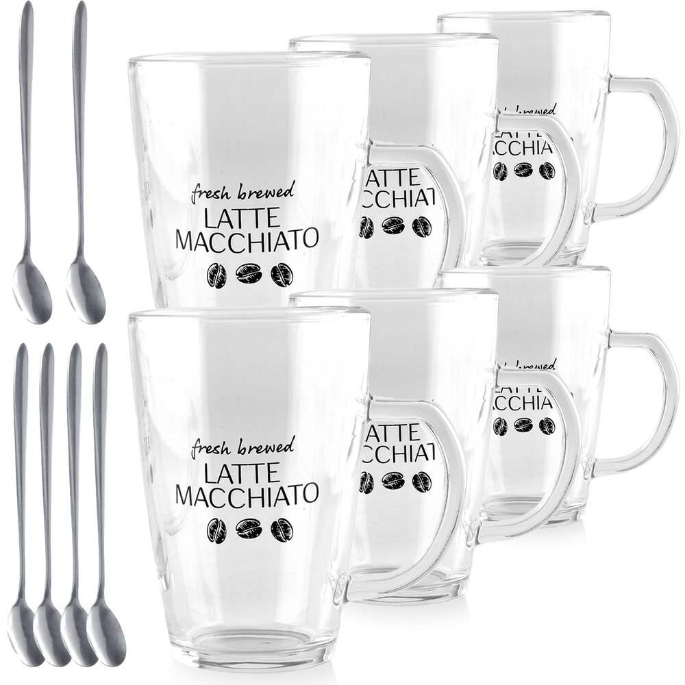 Discountershop Latte Macchiato Glasses 300ml with Handle and Spoons – Microwave Safe – Cheap Coffee Glass Set for Cappuccino & Espresso Discountershop Latte Macchiato Glasses 300ml with Handle and Spoons – Microwave Safe – Cheap Coffee Glass Set for Cappuccino & Espresso