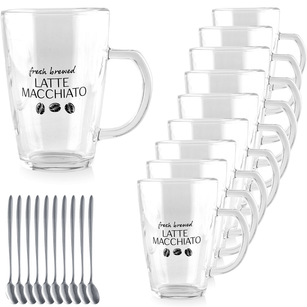 Discountershop Latte Macchiato Glazen 300ml met Oor en Lepels – Magnetronbestendig – Goedkope Koffieglazen voor Cappuccino & Espresso