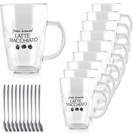 Discountershop Latte Macchiato Glasses 300ml with Handle and Spoons – Microwave Safe – Cheap Coffee Glass Set for Cappuccino & Espresso Discountershop Latte Macchiato Glasses 300ml with Handle and Spoons – Microwave Safe – Cheap Coffee Glass Set for Cappuccino & Espresso