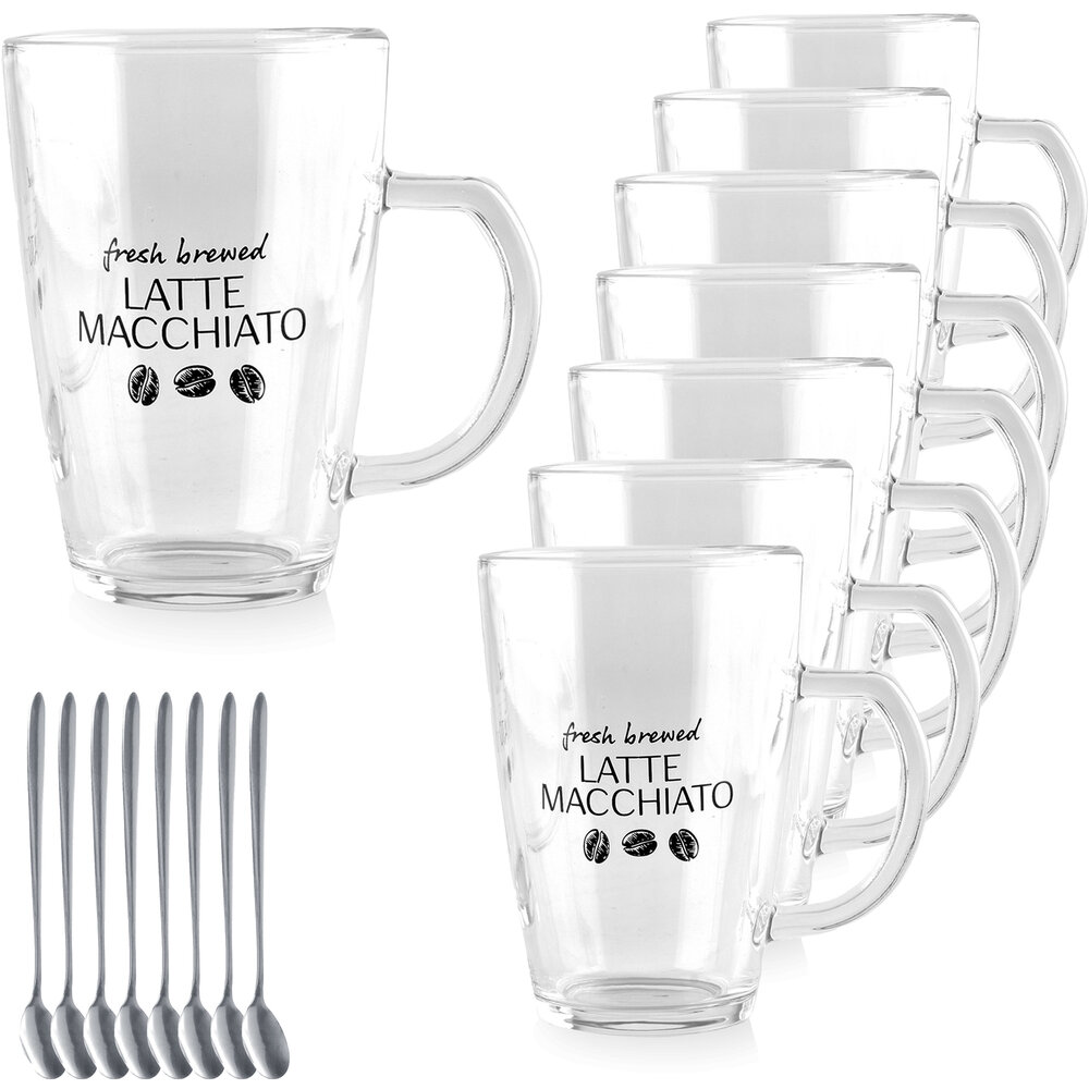 Discountershop Latte Macchiato Glazen 300ml met Oor en Lepels – Magnetronbestendig – Goedkope Koffieglazen voor Cappuccino & Espresso