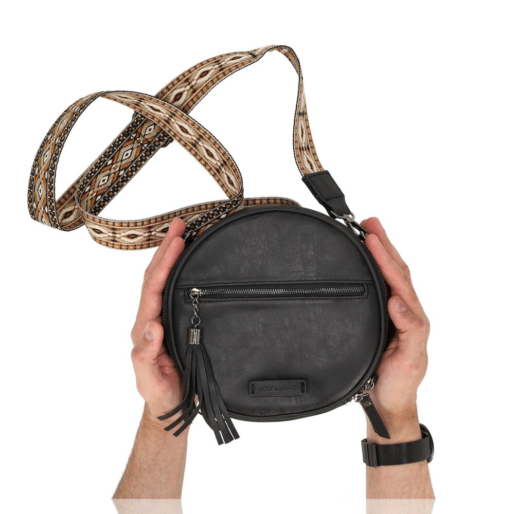 Bicky Bernard  Crossbody Bag Women – Round Shoulder Bag with Zipper – 2 Shoulder Straps: Wide Shoulder Strap Bag + Adjustable Strap – Small Women's Bag